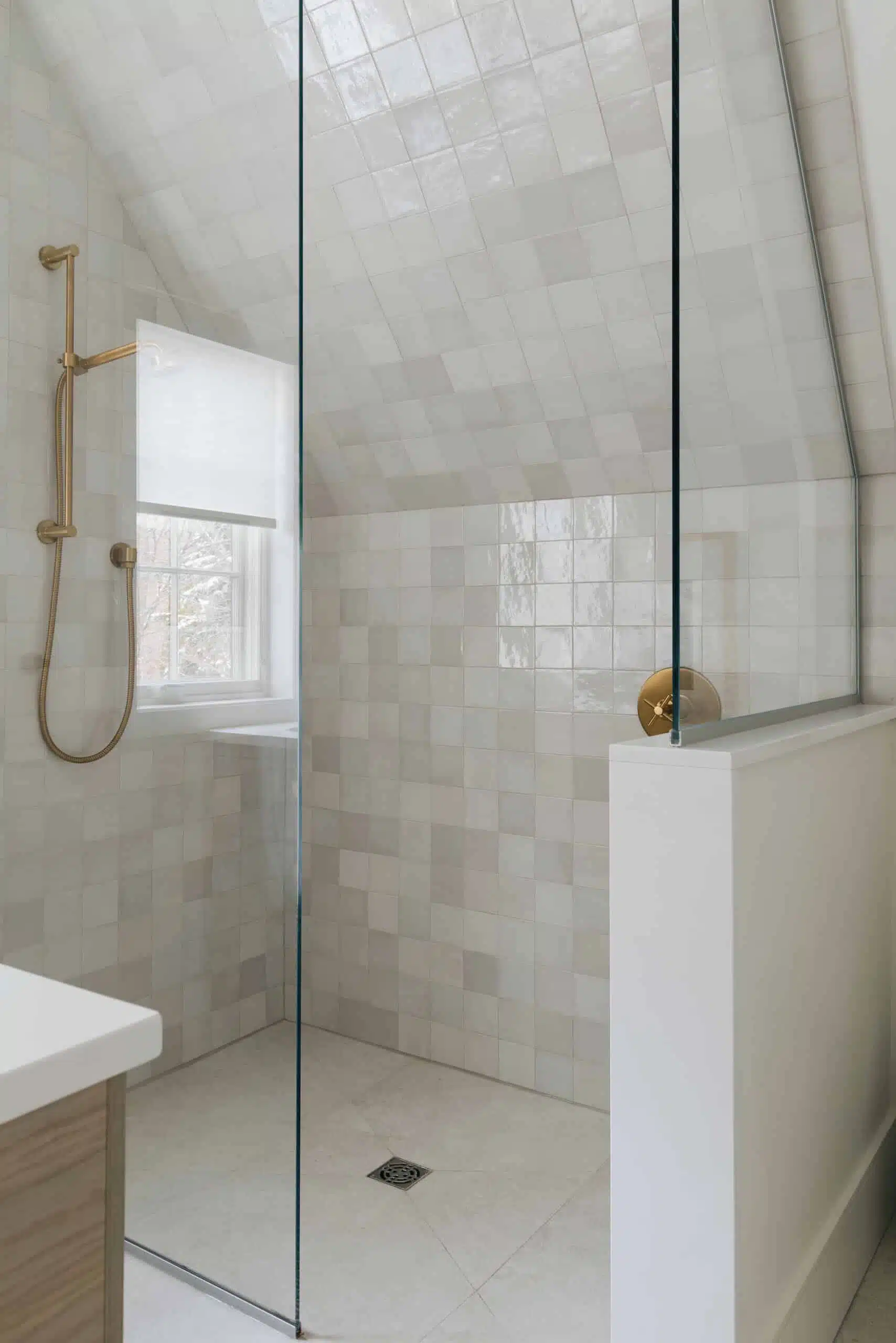 Zellige Natural White in a shower installation