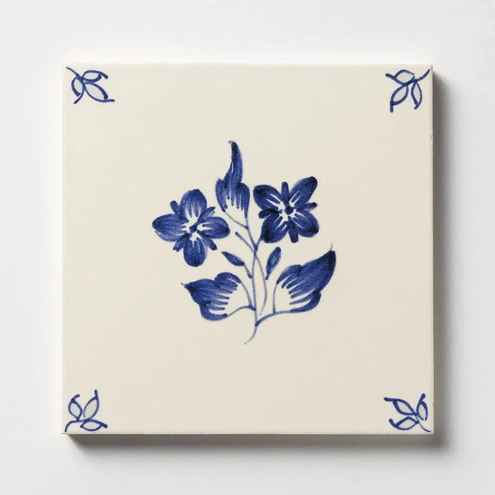Garden Flowers Blue Glazed Ceramic Tile — Garden Flowers Blue