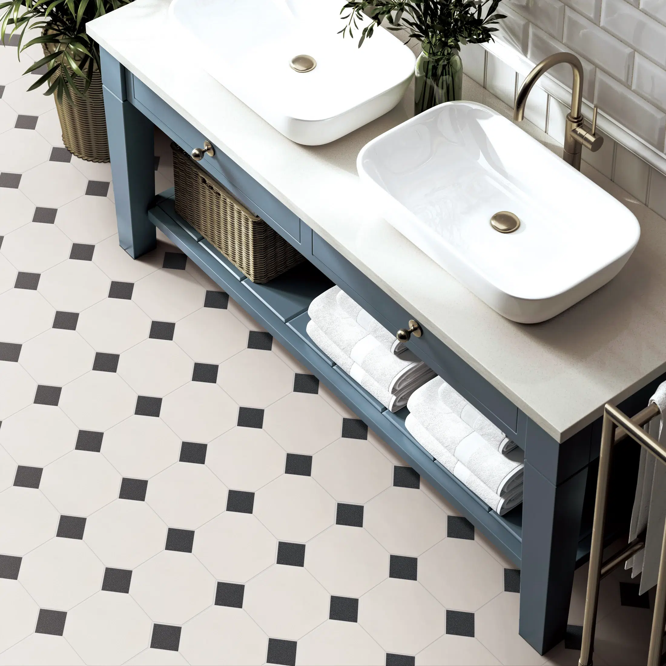 Porcelain Octagon Matte Mosaic - Charcoal, installed setting