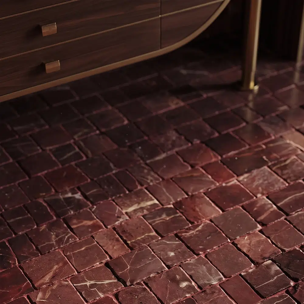 Mosaïque Red Bordeaux Scarpa Rough Cut, vue en situation