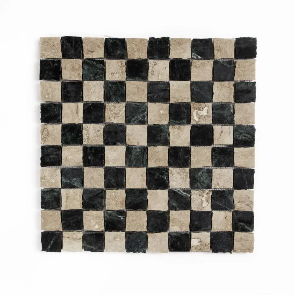 Mosaïque Roman Travertine et Verde Lucia taillée à la main — Roman Travertine / Verde Lucia