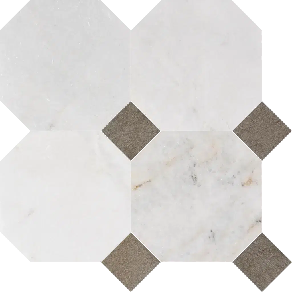 Valentino Bianco with Latte Dot, Honed - Latte mosaic sheet / feuille de mosaïque