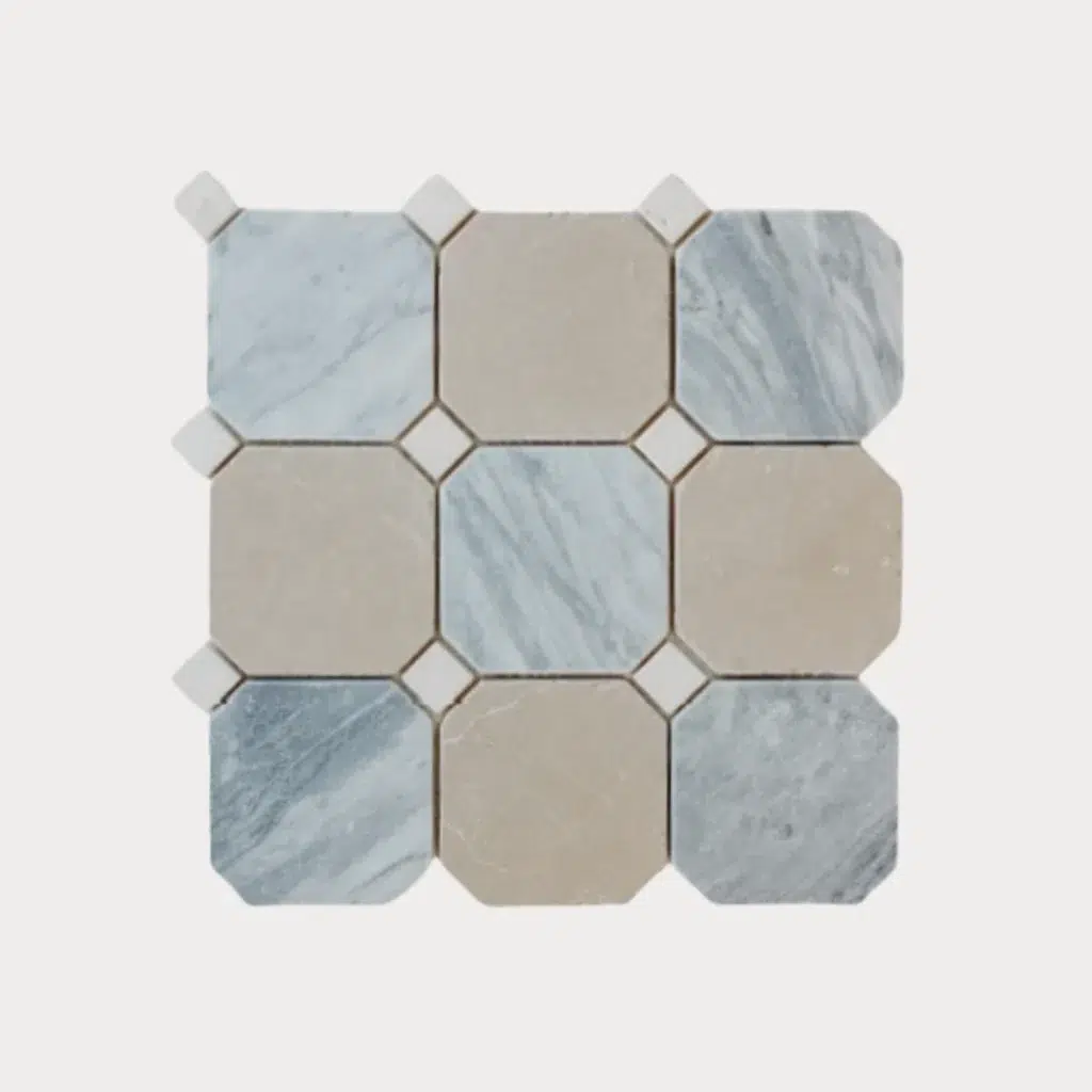 Bardiglio & Lightning Beige 4×4 Octagon Mosaic - Bardiglio & Lightning Beige / tile face / face du carreau
