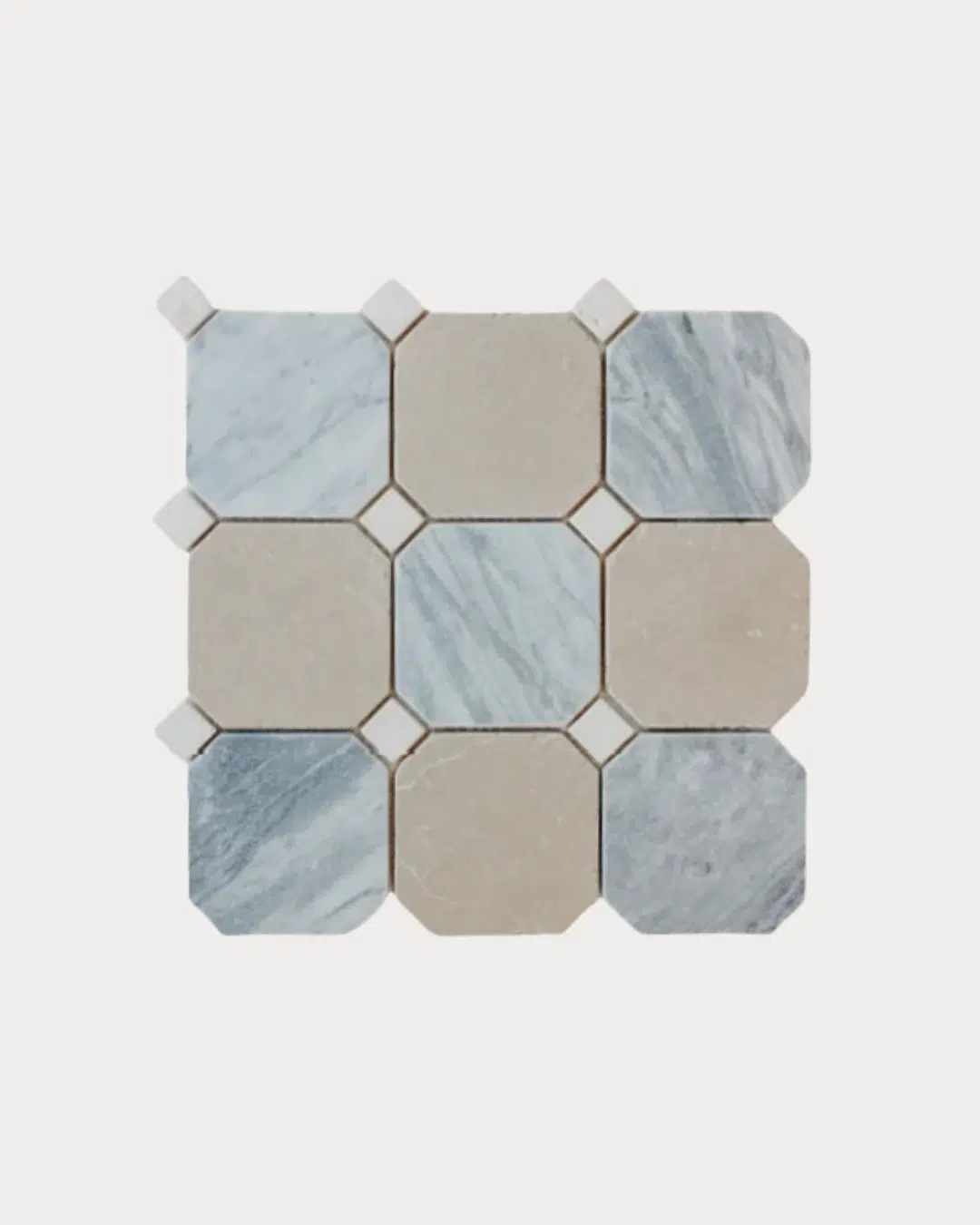 Mosaïque octogonale Bardiglio et Lightning Beige 4×4 — Bardiglio & Lightning Beige