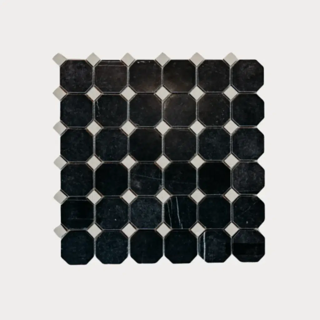 Black Jade & Harley Beige 2×2 Octagon Mosaic - Black Jade & Harley Beige / tile face / face du carreau