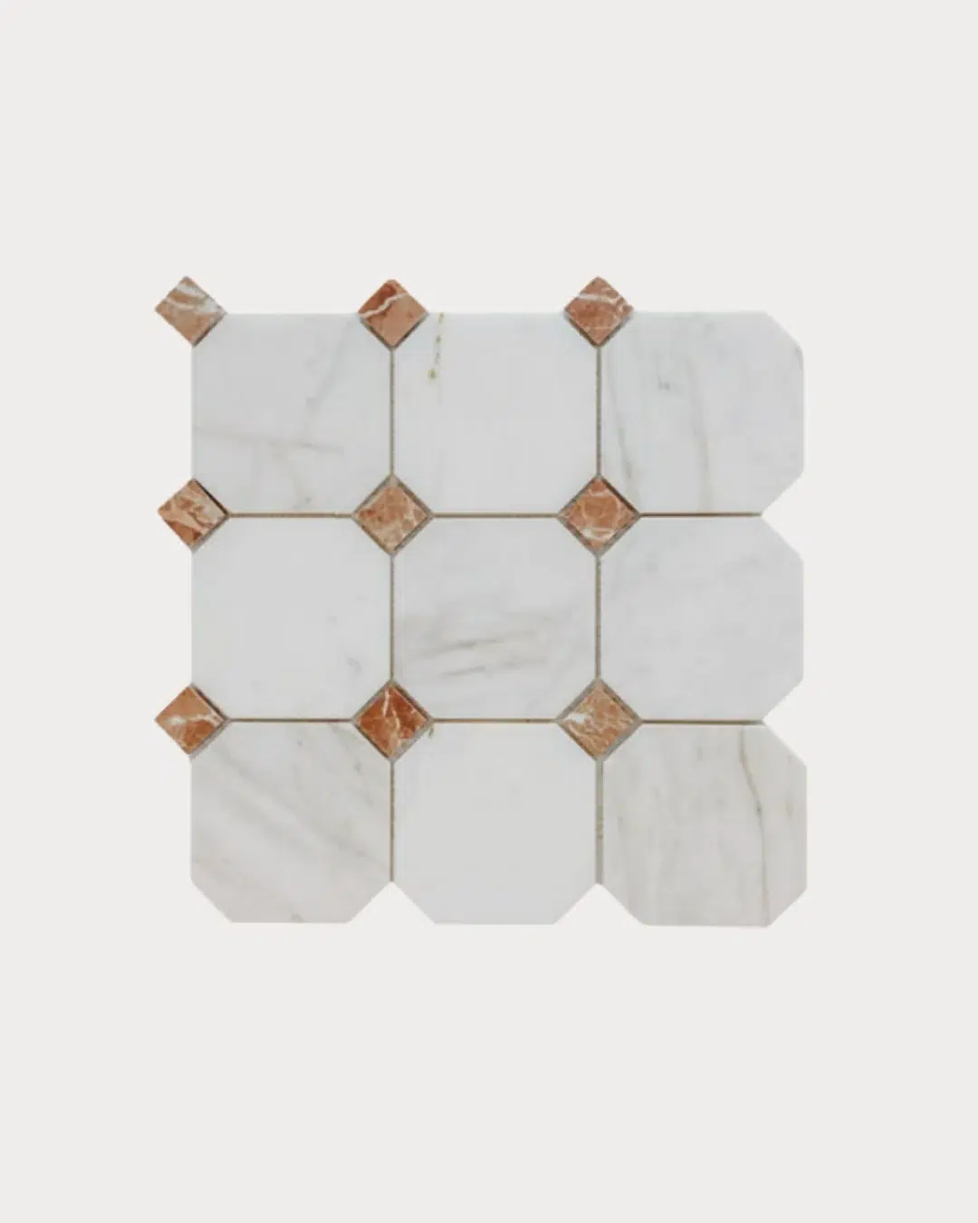 Mosaïque octogonale Calacatta Oro et Rosso Alicante 4×4 — Calacatta Oro & Rosso Alicante