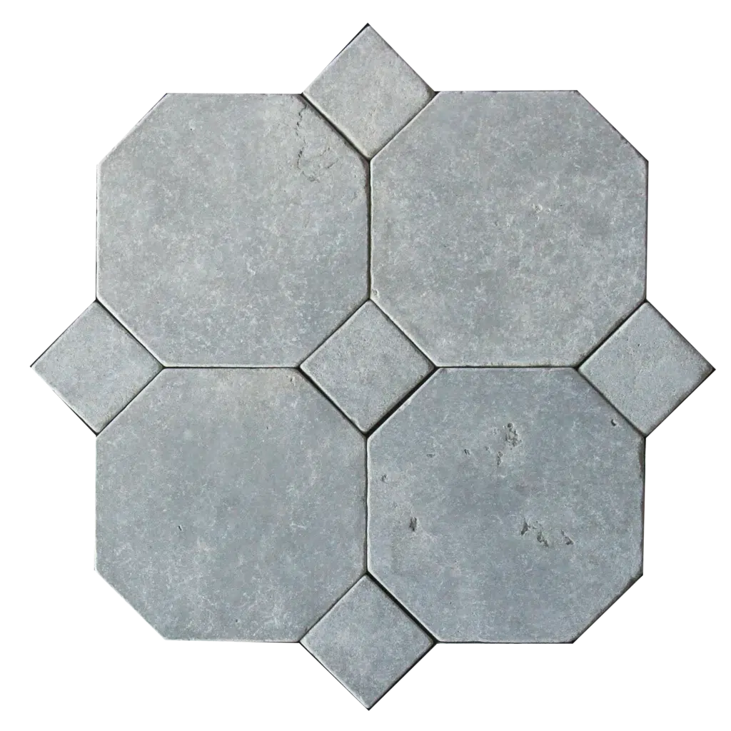 Tumbled Limestone Octagon and Dot Mosaic, 8 × 8 in - Atlas / tile face / face du carreau
