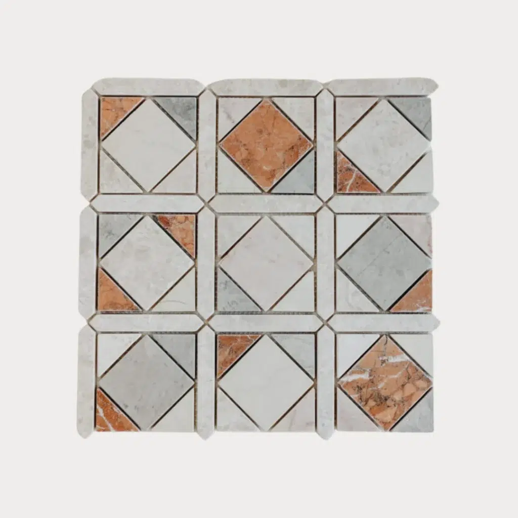 Patchwork Pattern Mosaic - Guang Red, Bianco Perlino, Thala Grey, White Rose & Rosso Alicante / tile face / face du carreau