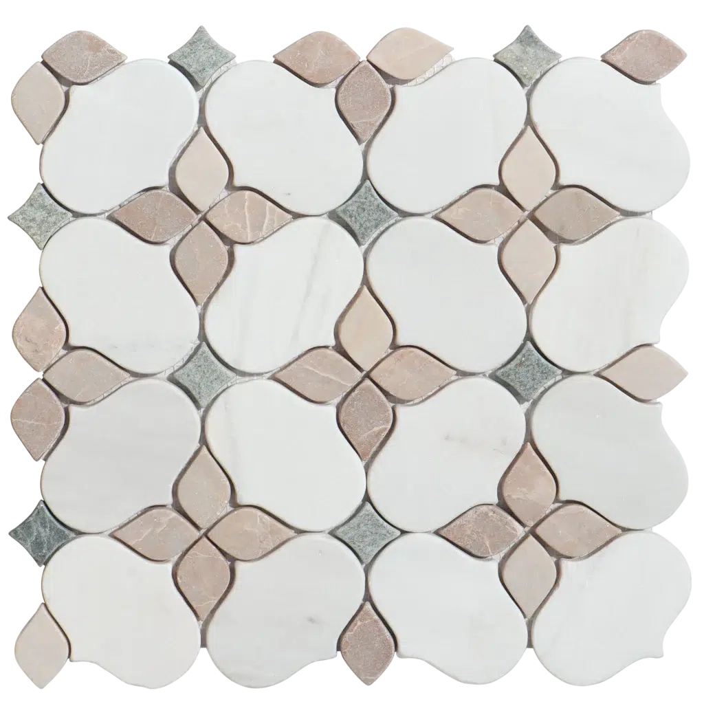 Quattro Blossom Marble Mosaic, La Rose, Tumbled - La Rose / tile face / face du carreau
