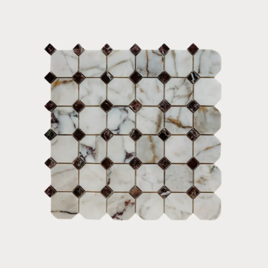 Venus Violet & Rosso Levanto 2×2 Octagon Mosaic - Venus Violet & Rosso Levanto / tile face / face du carreau